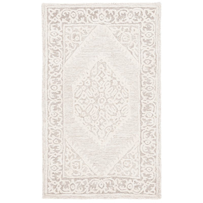 Arcie Owen Oriental Handmade Tufted Ivory/Gray Area Rug
