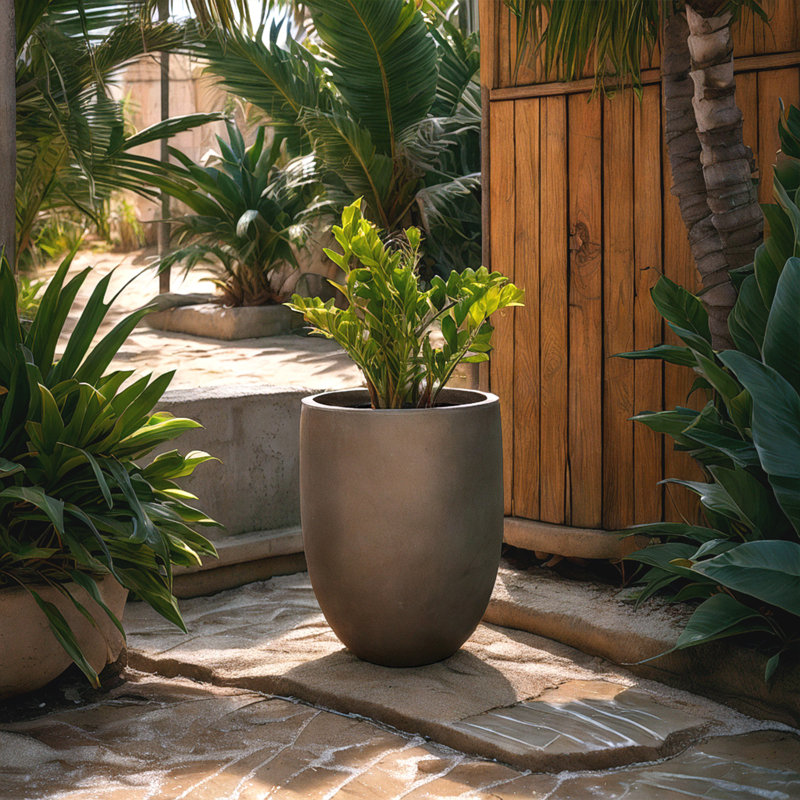  Concrete Tall Planter, 21.7inH Large Outdoor Indoor Planters, Decorative Pots with Drainage Holes, Modern Round Taper Style for Home and Garden(Charcoal)