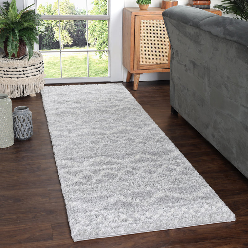 Tapis d'intérieur à poil long géométrique Bohemian, Tapis de couloir 2 pi 7 po x 8 pi