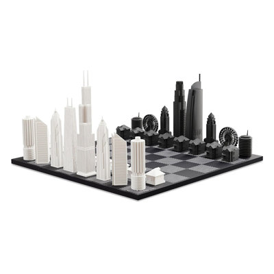 Chess Set Acrylic Chicago Vs Los Angeles With B/w Wood Hatch Board