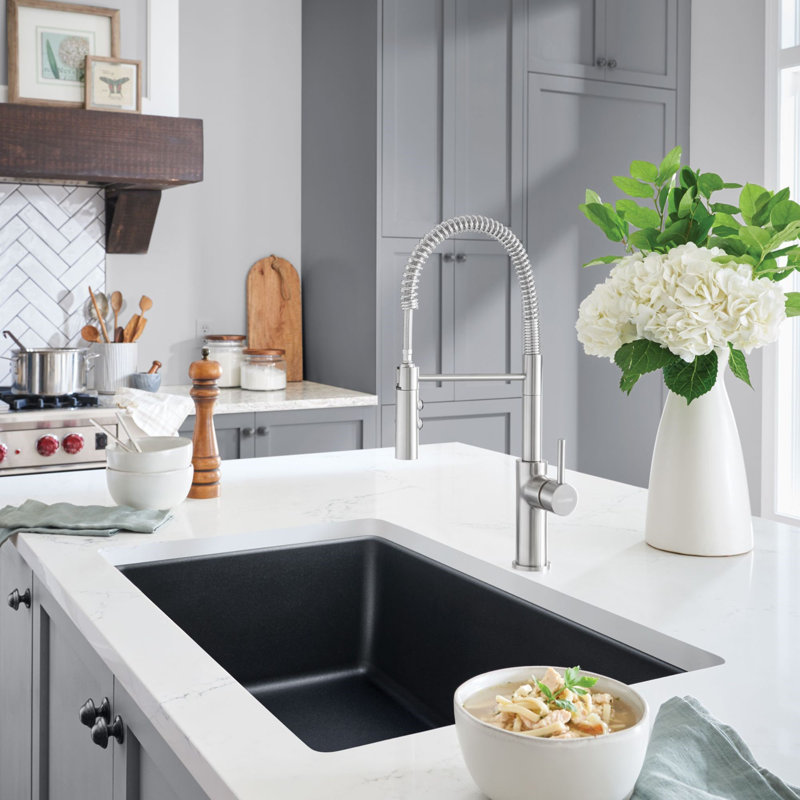 Liven SILGRANIT 33" L x 22" W Drop-In/Undermount Kitchen Sink, Coal Black