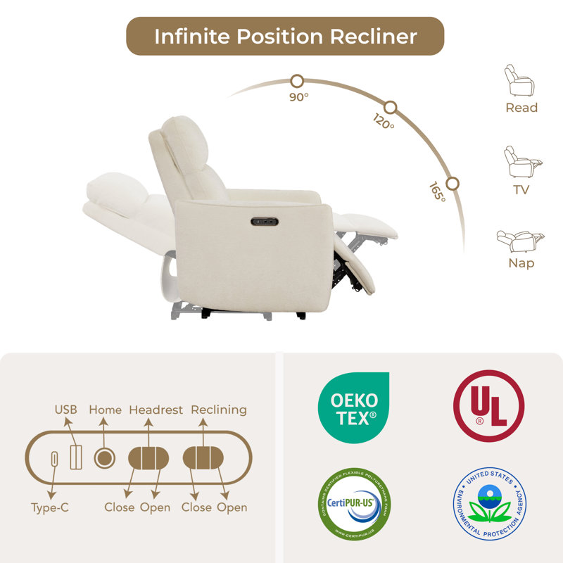 Dual Motor Power Recliner with Power Headrest, Cream