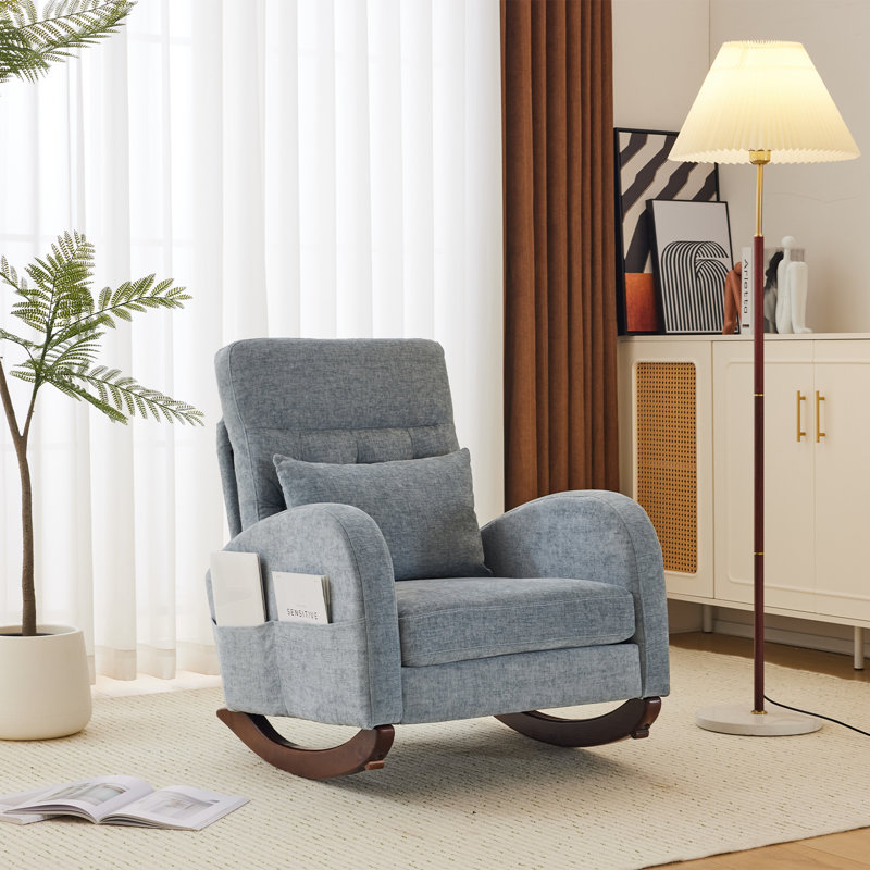 Fauteuil berçant, Bleu, Mélange de lin de couleur naturelle