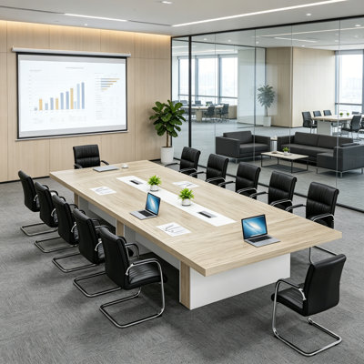 Searfoss Rectangle Conference Table, Large Business Meeting Table, Multi-Person Office Discussion Desk