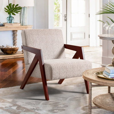 Fauteuil d'appoint rembourré de 23,8 po de largeur Mid-Century avec pieds en bois massif en forme de Z et fauteuil en tissu doux pour le salon