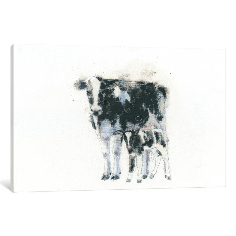 Vache et veau, impression sur toile tendue, H 8 po x l 12 po x P 0,75 po, Pas de tapis, Toile tendue
