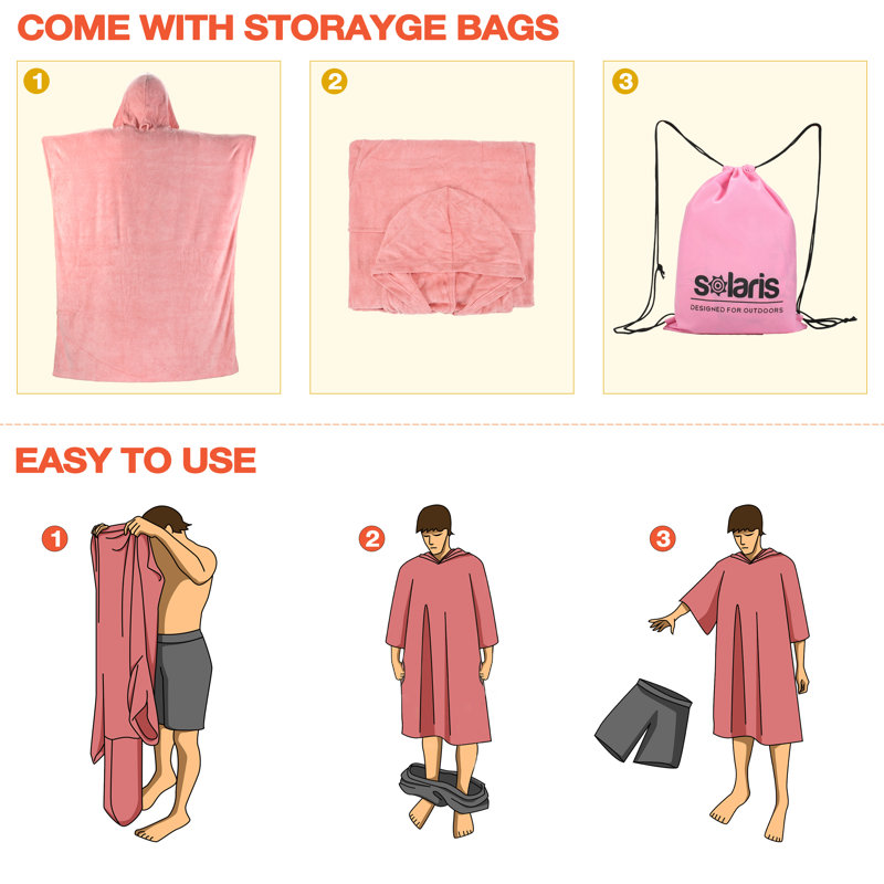 Pink Microfiber Hooded Surf Changing Poncho with Pockets