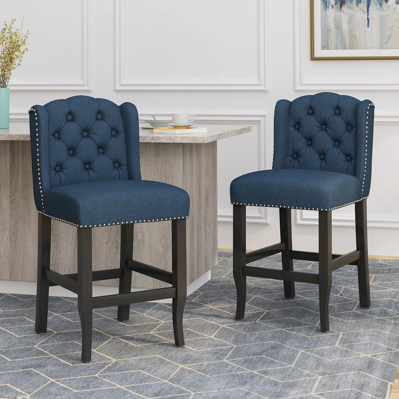 Tabourets à oreilles capitonnés en tissu, Tabouret de comptoir (siège d'une hauteur de 27 p, Marine