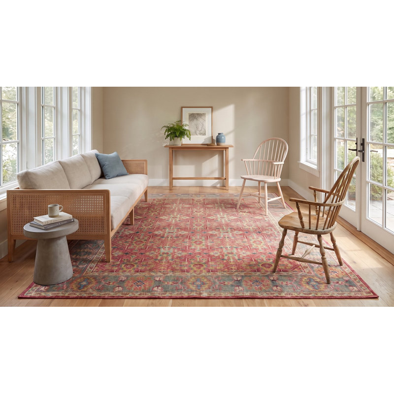 Tapis corail en laine noué à la main à motif géométrique classique traditionnel et moderne Coral, 12 pi x 15 pi