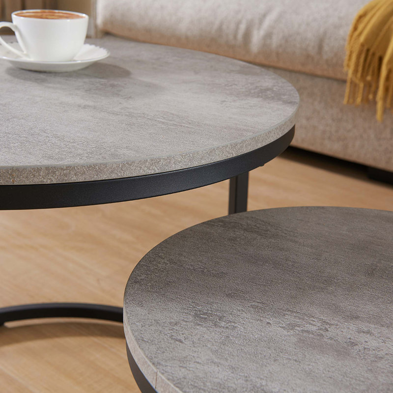 Table gigogne ronde 24 po, table d'appoint en faux bois de béton, style industriel moderne et peu encombrant, Gris