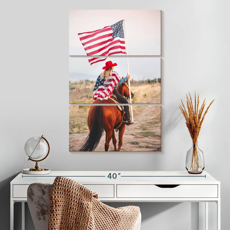 Mehar, patriotique, cow-boy à cheval, H 32 po x l 20 po