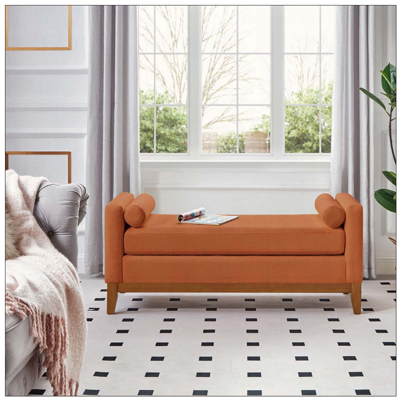 Grand repose-pieds rembourré en tissu avec coussins, Orange