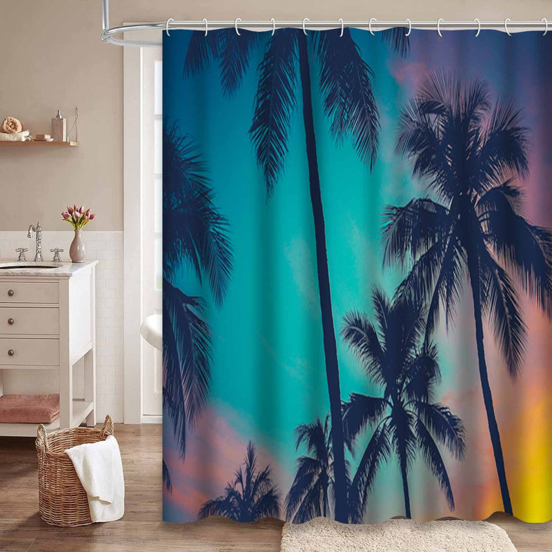 Rideau de douche rétro rétro avec palmiers Hawaii, L 72 po x l 84 po