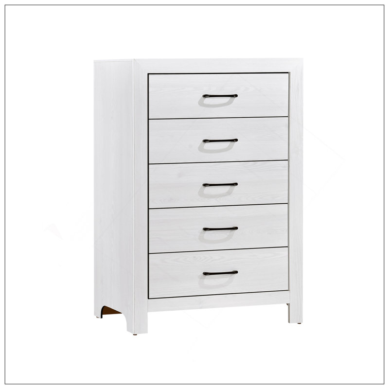 Commode de rangement blanche à 5 tiroirs avec quincaillerie noire 1 pièce