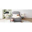 Lit de jour simple tapissier avec tête de lit à rayures classique, gris-367700344