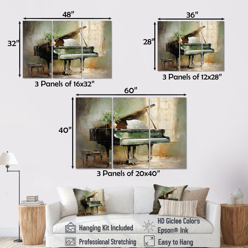 «Green Piano Impressionist», art sur toile, H 32 po x l 48 po
