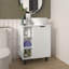 Meuble-lavabo avec finition blanche, 1 porte et 8 tablettes, conception équilibrée avec 4 pieds de couleur vive, espaces de rangement et équilibre amélioré-720806127