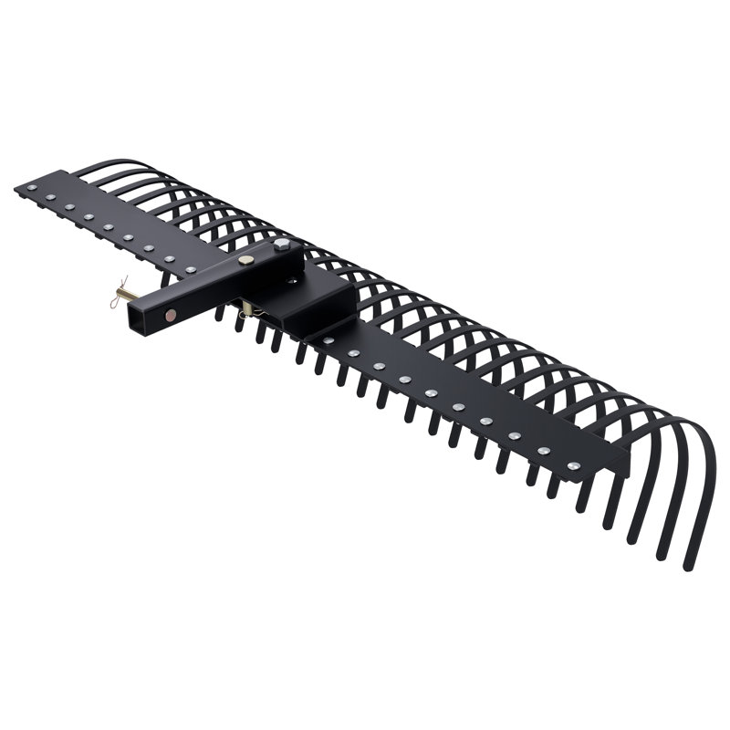 60" Behind Landscape Rake for Tractor, Tow Dethatcher Rake with 24 Steel Coil Tines and 2" Receiver,  Fit for 3-point Suspension Systems