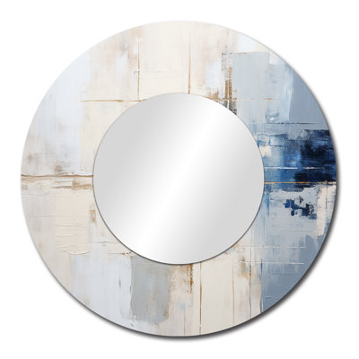 Serach, peinture blanche et bleue Fusion - miroir de peinture abstraite, miroir mural rond beige, impression d'art en métal