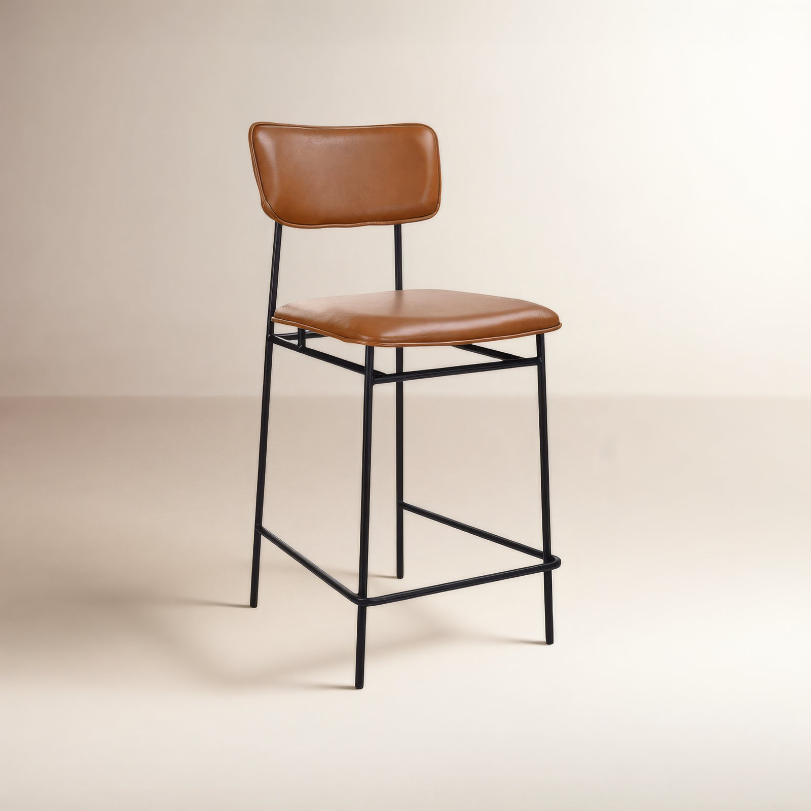 Turin Leather Bar and Counter Stool, Bar Stool (30” Seat Height), Brown Pebbled Top Grain Leather