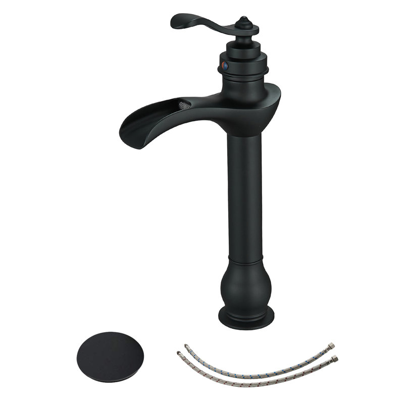 Waterfall Single Hole Single-Handle Vessel Bathroom Faucet., Matte Black