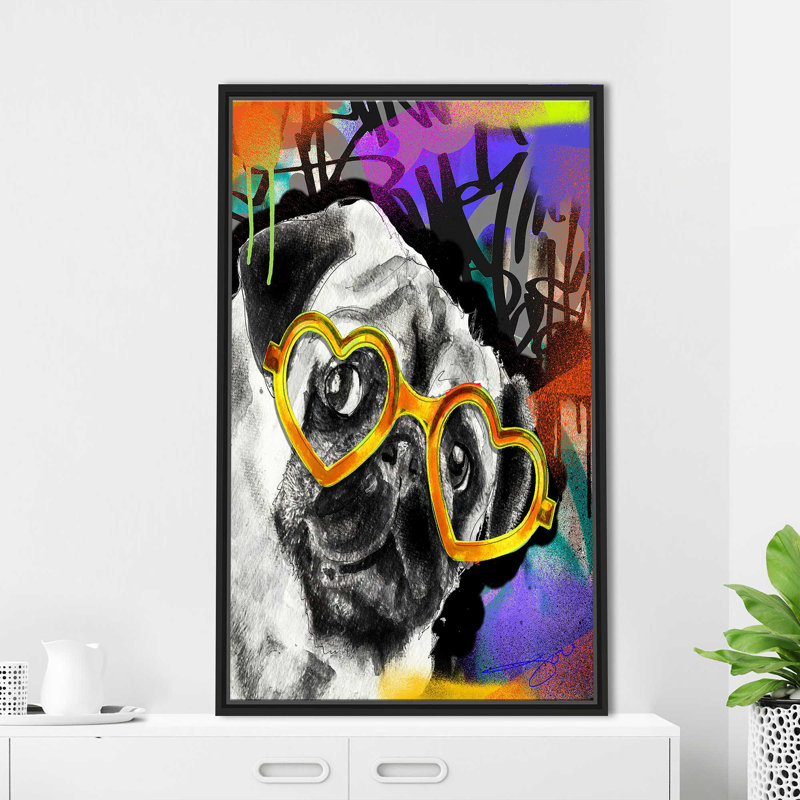 " Pug (Vertical) " by By Jodi, Black Floater Frame, 63.5" H x 39.5" W x 2" D