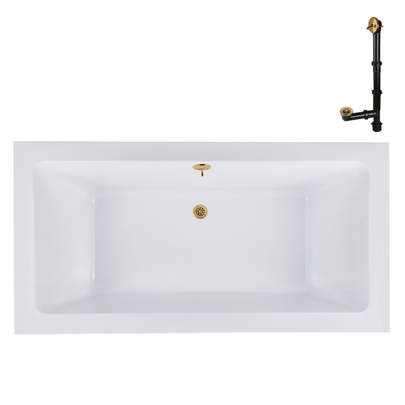 Baignoire de trempage en acrylique 60 po x 32 po, drain inclus, Or brossé