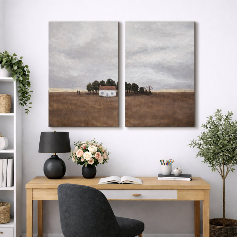Œuvre de paysage minimaliste de maison rustique, photos de salon, impression sur toile giclée sur toile encadrée