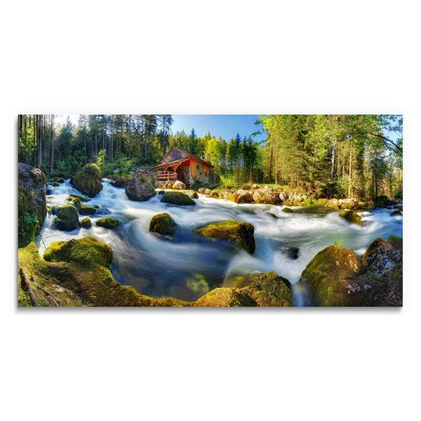 Loon Peak® Cabin on River Rapids, Rocky Hillside Landscape, Acrylic ...