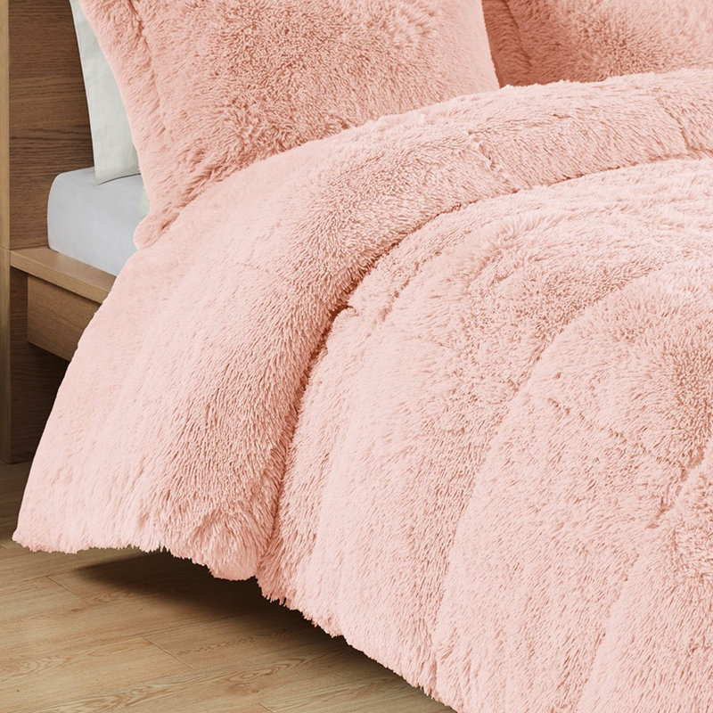 Couette Shaggy Mini Grand/Queen - Couleur Blush Douce et réversible 1 et 2 Taies d'oreiller Élégante et Chaude Inclus