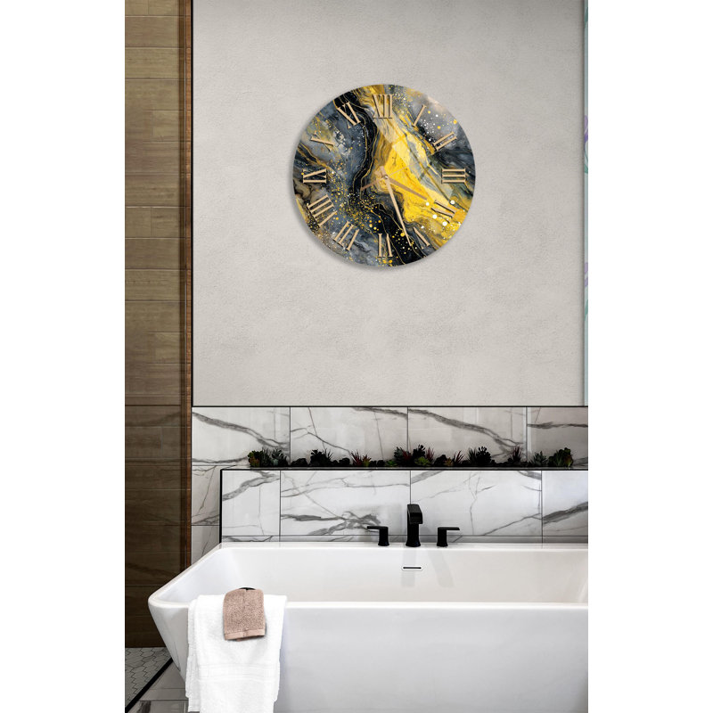 Abstrait horloge murale en verre trempé gris-jaune, horloge décorative, horloge en verre moderne, pendaison de crémaillère, Art mural