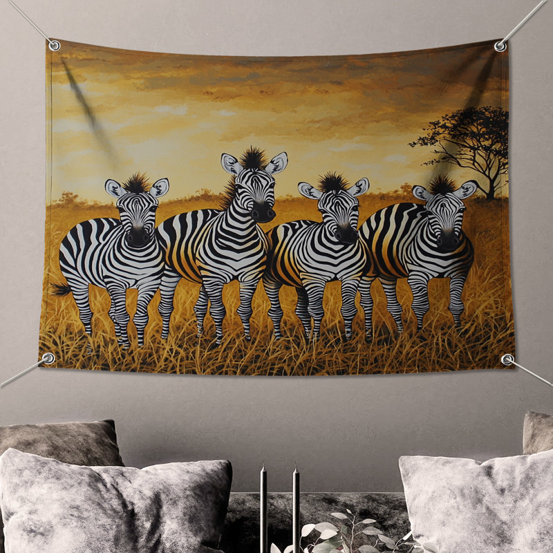 Tapisserie murale zèbre - Décoration murale animal, H 104 po x 88 avec 4 œillets