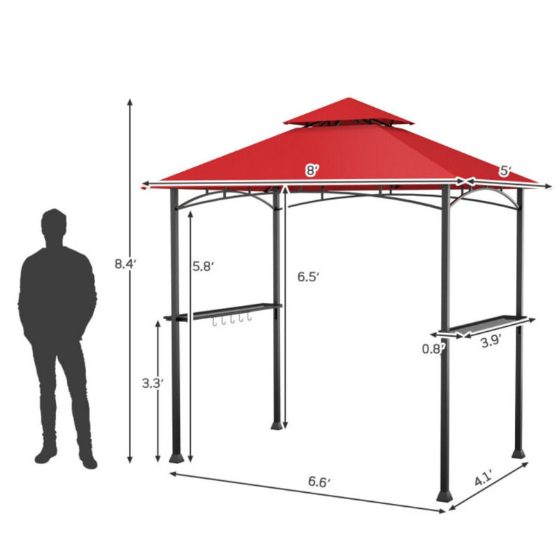 Abri pour barbecue 8 x 5 pieds, Rouge foncé