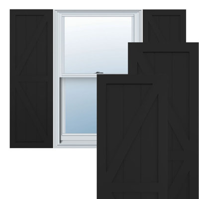 True Fit PVC Two Equal Panel Farmhouse Fixed Mount Shutters w/ Z-Bar