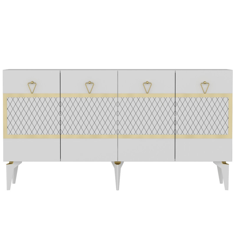 Olivia 79cm Sideboard, White/Gold