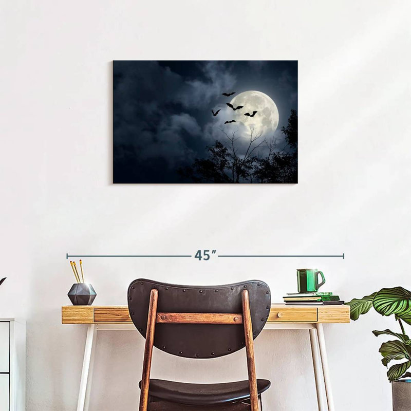 Brampt Flying Bats And Full Moon, 20" H x 30" W