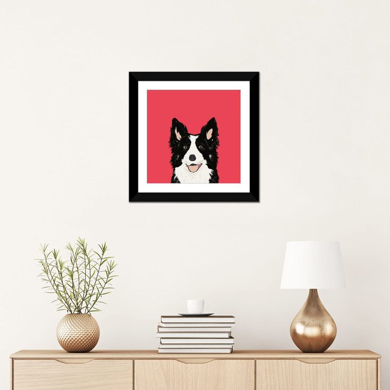 «Border Collie», impression sur toile tendue, H 16 po x l 16 po x P 1 po, Papier d'art encadré noir, Blanc