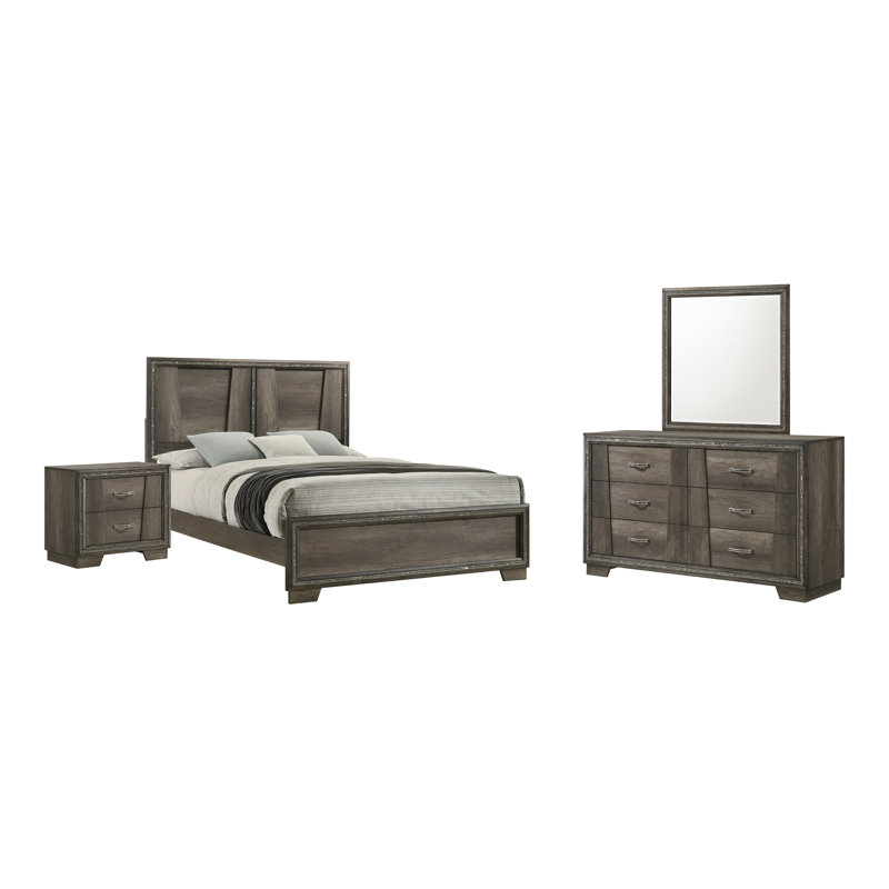 Ensemble de chambre à coucher Arichabala, Quatre pièces : lit, table de chevet, commode et, Grand