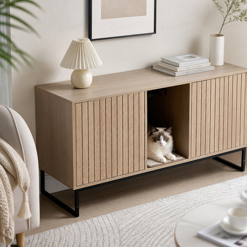 Maison de chat moderne en bois avec tapis à gratter