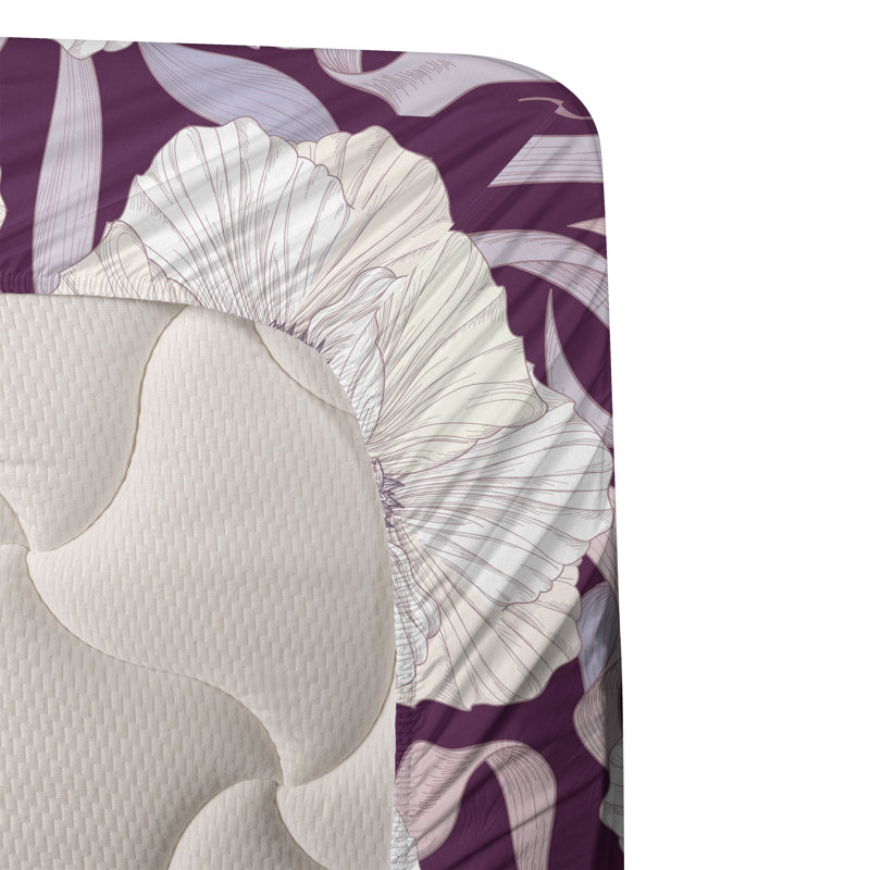 Ambesonne Watercolor Botany Sheet Set 4 Pcs Retro Boho Bloom, Pastel Purple Plum Ivory Floral