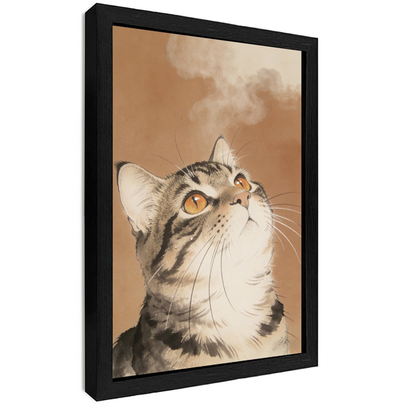 Black Framed Vintage Cute kitten Wall Art Ink painting Style Framed Prints, 17" H x 13" W