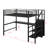 Full Size Loft Bed With Desk & Storage Stairs, Metal Loft Bed Frame With Wardrobe & LED Light, Safety Guard