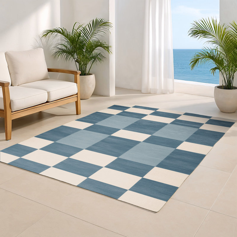 Tapis d'intérieur et d'extérieur à carreaux bleu, Rectangulaire 8 pi x 10 pi