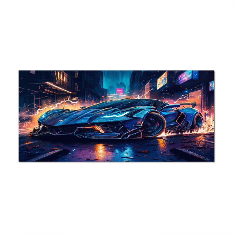 Art bleu sur toile exotique bleu et noir - Voiture de course exotique, H 28 po x l 60 po x P 1,5 po