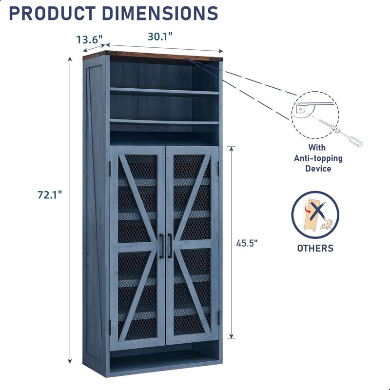 Armoire de rangement pour chaussures Farmhouse, Bleu