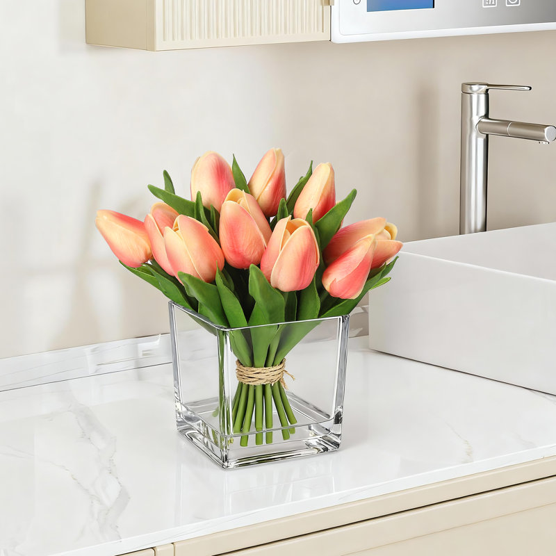 Mini-bouquet de tulipes en polyuréthane 12 têtes pour fête de mariage, Orange