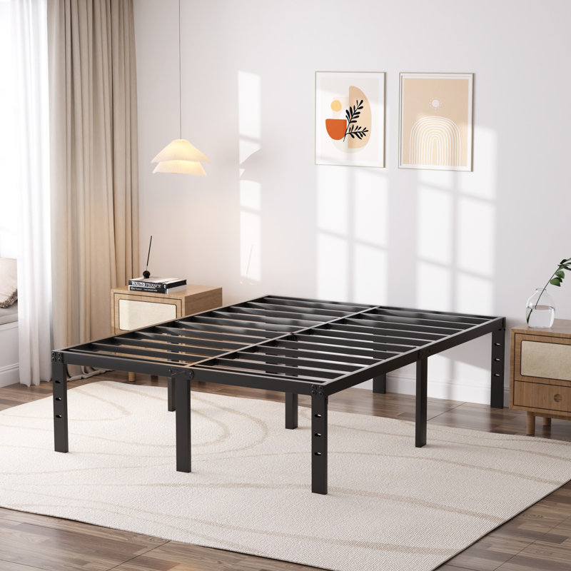 Alwyn Home Bed Frame No Box Spring Need 16 Inch Heavy Duty Tall Platform Bed Frame, Queen