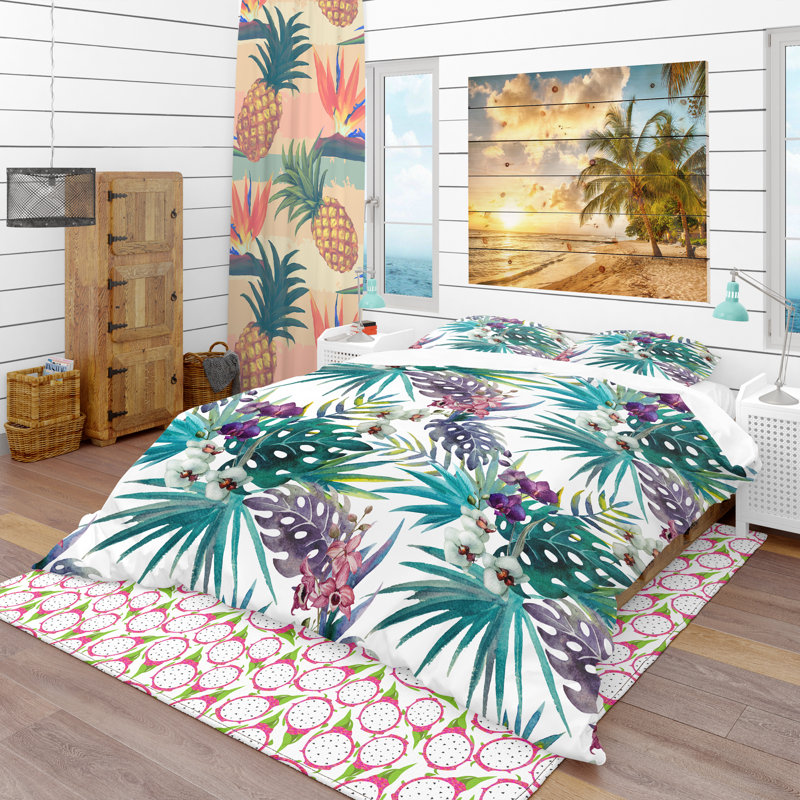 Ensemble de housse de couette tropical, Housse de couette double / grand et 2 taies