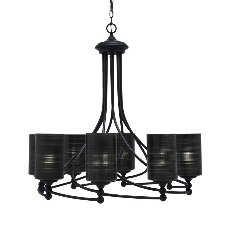 Sadea 8 Light Uplight Chandelier Shown With 4" Glass, Clear, Matte Black
