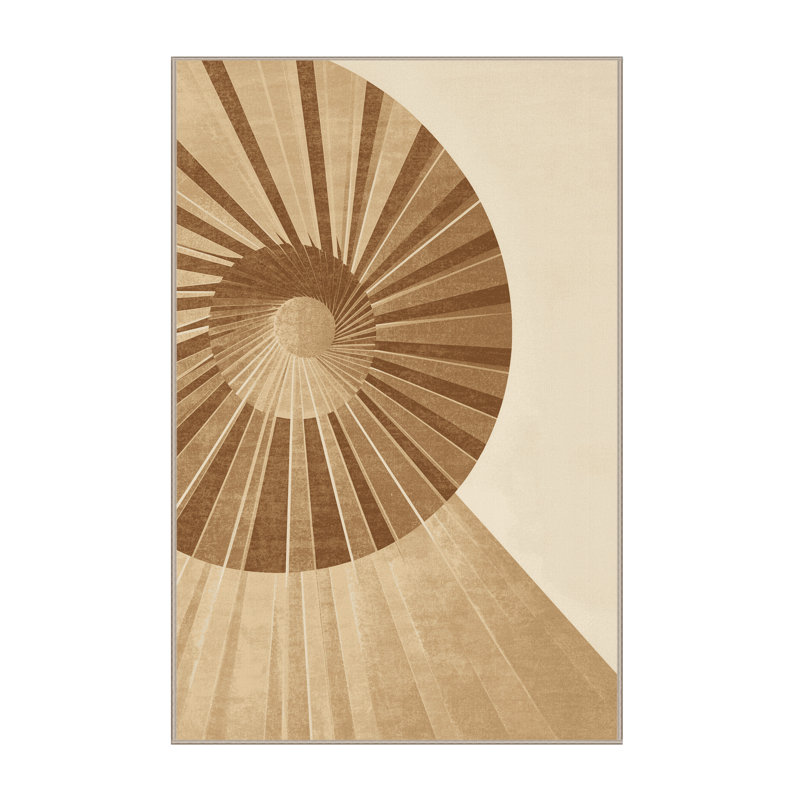 Machine Washable Manhasset Art Deco Arc Rug in Beige – Beige Binding, 7x9